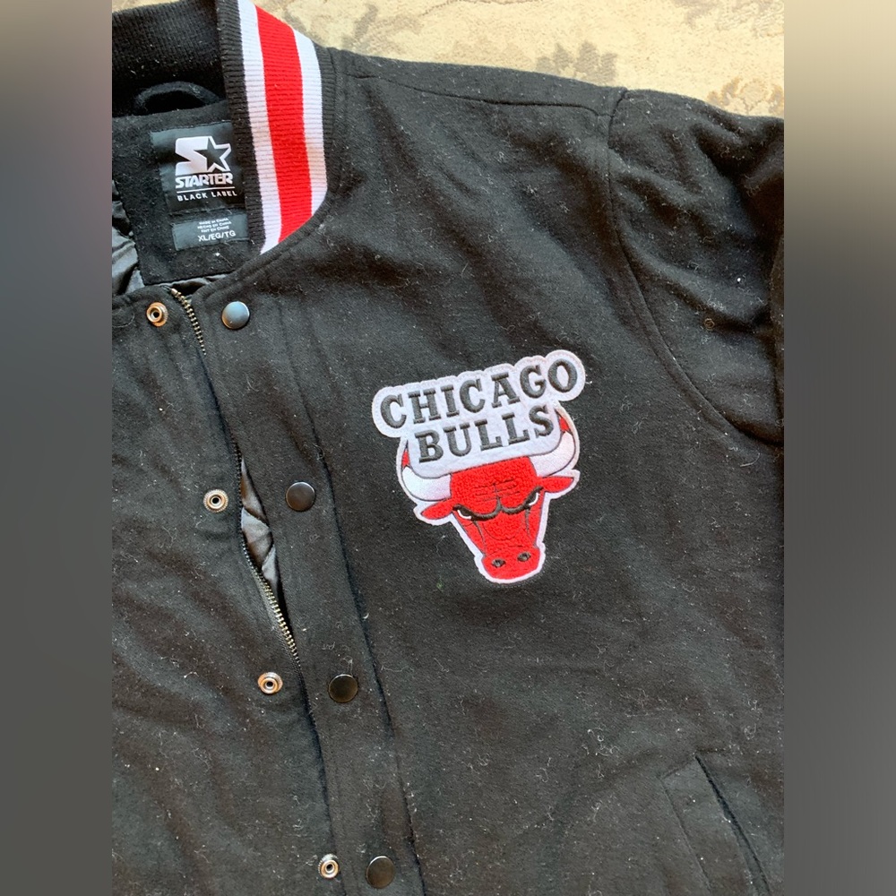 starter chicago bulls wool blend bomber varsity jacket size xl